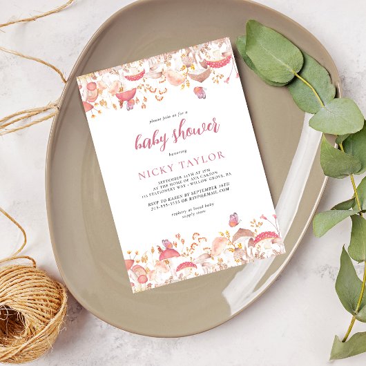 Invitation Baby shower champignons aquarelle