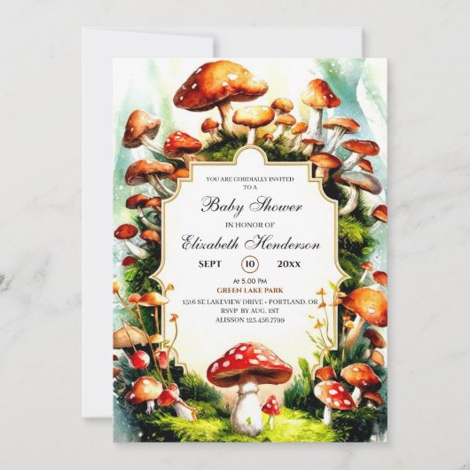 Invitation Baby shower champignons Forest Pastel (Devant)