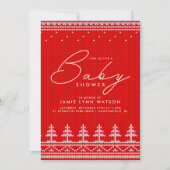 Invitation Baby shower | Chandail d'arbre de Noël Knit rouge (Devant)