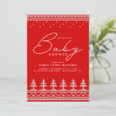 Invitation Baby shower | Chandail d'arbre de Noël Knit rouge (Debout devant)