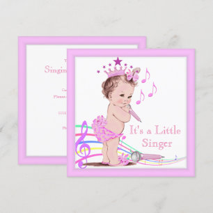 Invitation Baby Shower Chantante Fille Mignonne Musique Rose