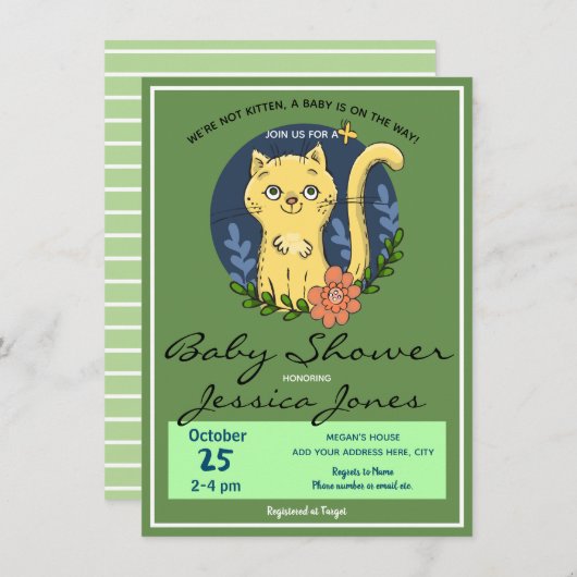 Invitation Baby shower Chat Kitten mignonne (Devant / Derrière)