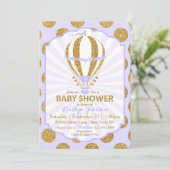 Invitation Baby shower chaud de ballon à air de lavande (Debout devant)