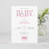 Invitation Baby Shower Chaussons Rose Bébé (Debout devant)