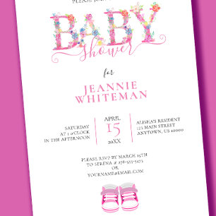 Invitation Baby Shower Chaussons Rose Bébé