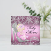 Invitation Baby Shower Chaussure Pailletée Flocon (Debout devant)