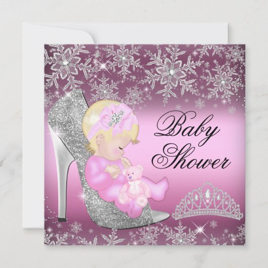 Invitation Baby Shower Chaussure Pailletée Flocon (Devant)