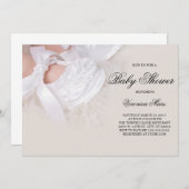 Invitation Baby shower, Chaussures bébé blanches (Devant / Derrière)