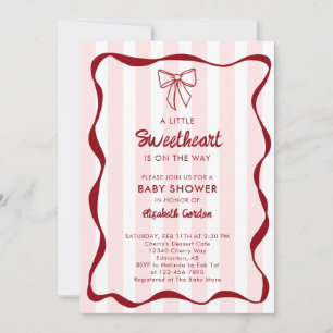 Invitation Baby Shower Chéri Rayures Rose Ruban Coquette