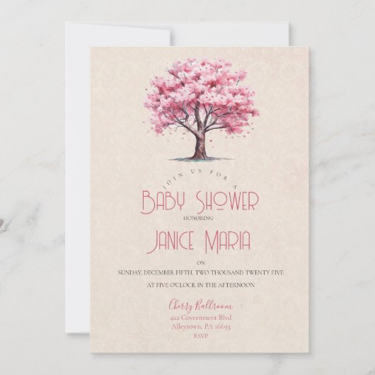 Invitation Baby shower Cherry Blossom (Devant)