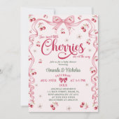 Invitation Baby shower Cherry Bow Twin Girls (Devant)
