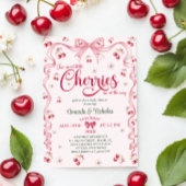 Invitation Baby shower Cherry Bow Twin Girls