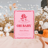 Invitation Baby shower Cherub rose et rouge rétro