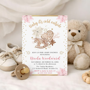 Invitation Baby Shower Cheval à Bascule Pain d'Épices Hiver