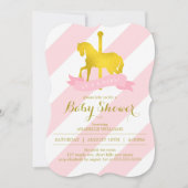 Invitation Baby shower Cheval Carousel Rose (Devant)