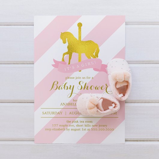 Invitation Baby shower Cheval Carousel Rose
