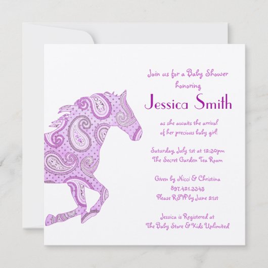 Invitation Baby shower Cheval de Paisley (Devant)