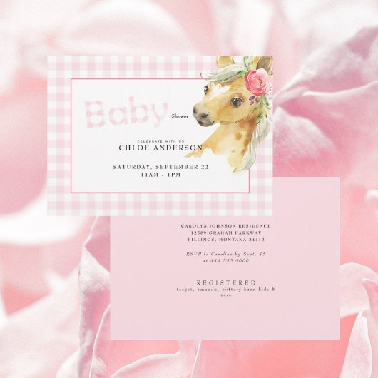 Invitation Baby shower Cheval En vichy Rose