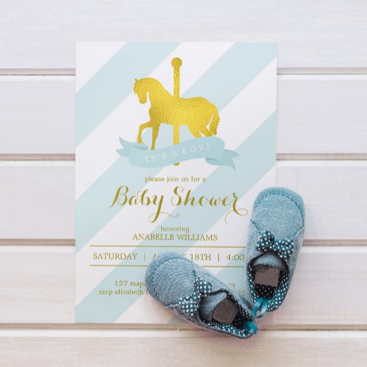 Invitation Baby shower Cheval Mint Carousel