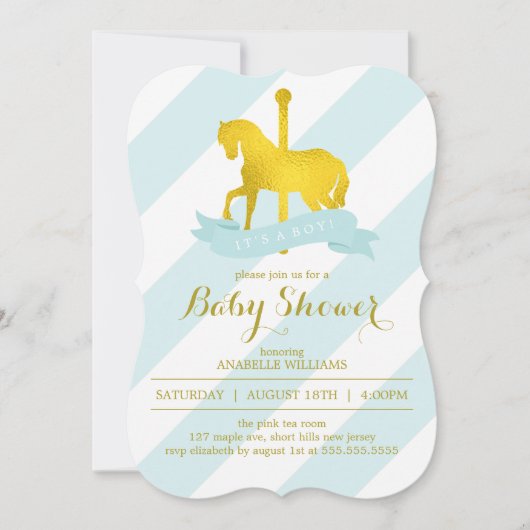 Invitation Baby shower Cheval Mint Carousel (Devant)