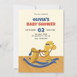 Invitation Baby shower Cheval Rocheux en bois