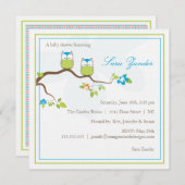 Invitation Baby shower - Chevêches Bébés Bleues Tw (Devant / Derrière)