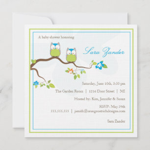 Invitation Baby shower - Chevêches Bébés Bleues Tw