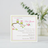 Invitation Baby shower - Chevêches pour bébés jume (Debout devant)