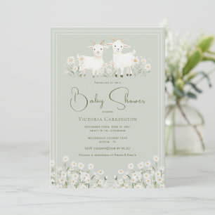 Invitation Baby Shower Chèvres Mignonnes & Pâquerettes