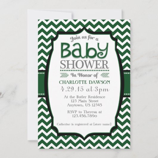Invitation Baby shower Chevron blanc foncé (Devant)