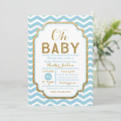 Invitation Baby shower Chevron Blue And Gold Boy (Debout devant)
