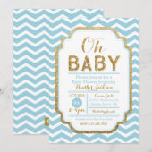 Invitation Baby shower Chevron Blue And Gold Boy (Devant / Derrière)