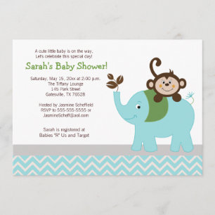 Invitation Baby shower Chevron clair singe et éléphant
