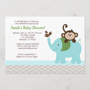 Invitation Baby shower Chevron de singe et d'éléphant en arge