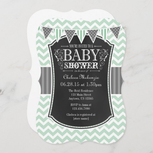 Invitation Baby shower Chevron de tableau vert de  (Devant / Derrière)