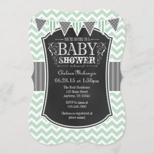 Invitation Baby shower Chevron de tableau vert de
