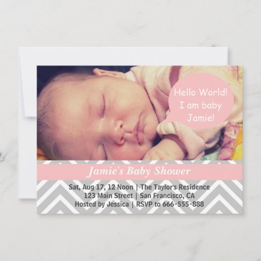 Invitation Baby shower Chevron Gray and White (Devant)