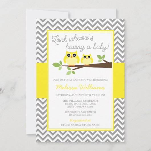 Invitation Baby shower Chevron gris Chevron jaune clair (Devant)
