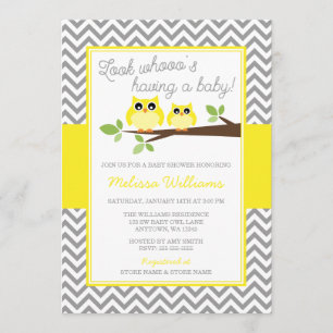 Invitation Baby shower Chevron gris Chevron jaune clair
