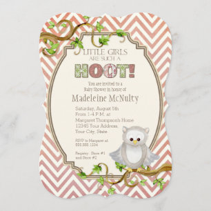 Invitation Baby shower Chevron Hoot Owl Little Girls