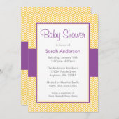 Invitation Baby shower Chevron jaune et violet (Devant / Derrière)