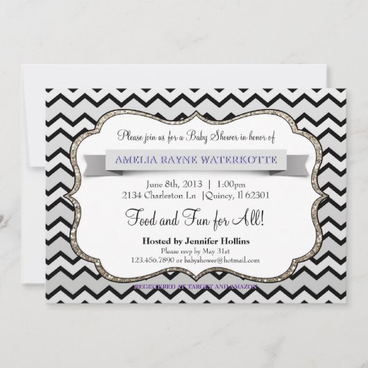 Invitation Baby shower Chevron Parties scintillant Black Ice (Devant)