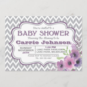 Invitation Baby shower Chevron Personnalisable Purple & Grey