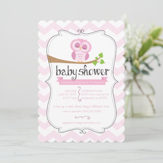 Invitation Baby shower Chevron Rose (Debout devant)