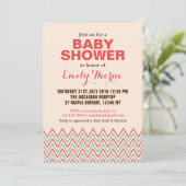Invitation Baby shower Chevron rose et corail (Debout devant)
