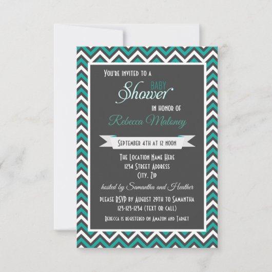 Invitation Baby Shower Chevron Sarcelle - 3x5 (Devant)