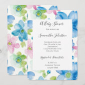Invitation Baby shower Chic aux Fleurs Roses Bleues (Devant / Derrière)