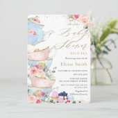 Invitation Baby shower Chic Blush Floral High Tea Party (Debout devant)