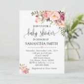 Invitation Baby shower chic boho à fleurs roses (Debout devant)