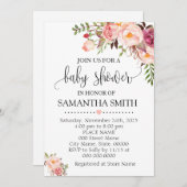 Invitation Baby shower chic boho à fleurs roses (Devant / Derrière)